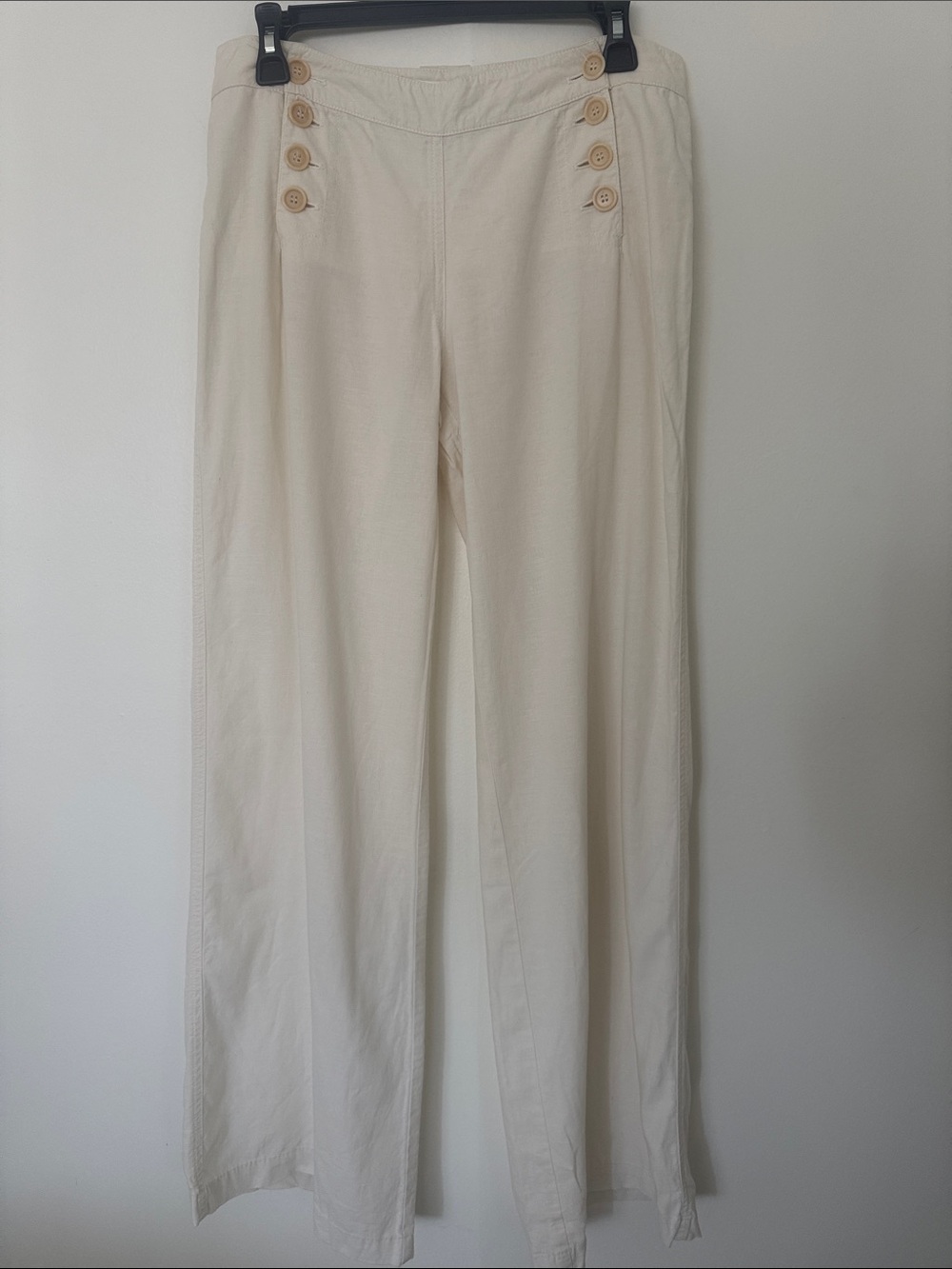 Studio M Cream Wide-Leg Pants with Button Detail